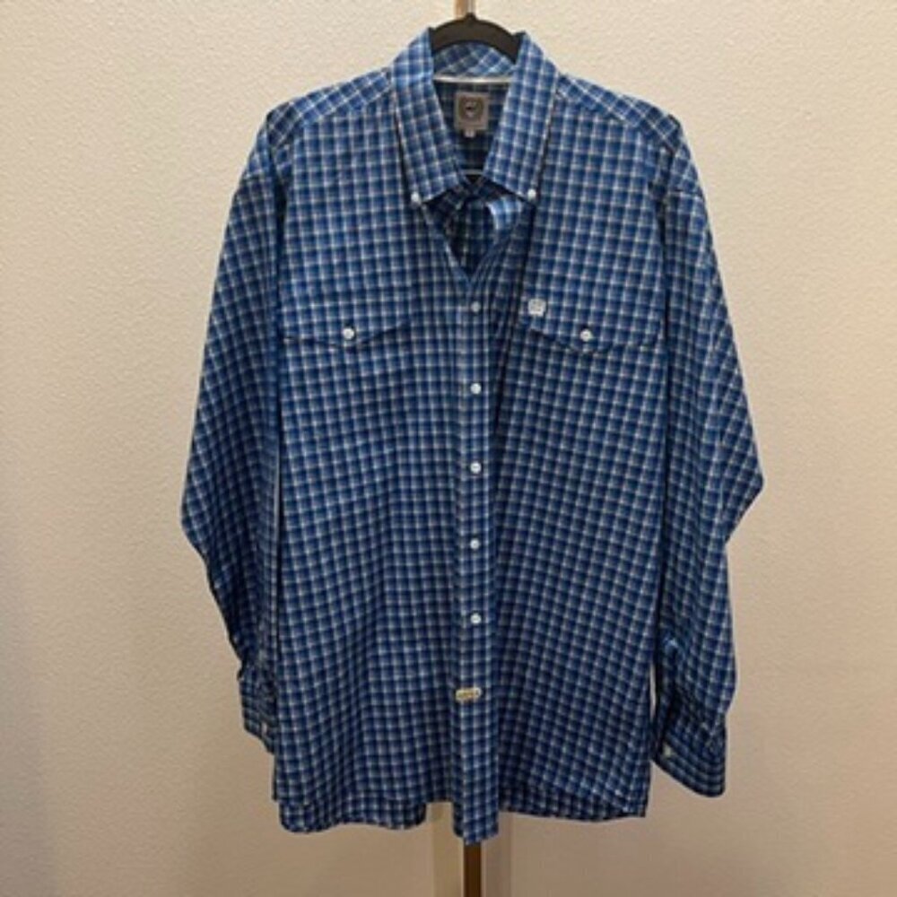 Cinch Western Shirt Size Blue White Black Plaid Large